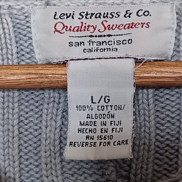 Levi Strauss Co Men's Large Grey Cable Knit Crewneck Long Sleeve Sweater Top - Picture 7 of 12